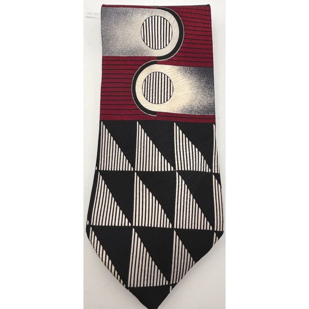 Valentino Rudy Men's 100% Silk Tie Made in Italy Red Black Geometric Abstract